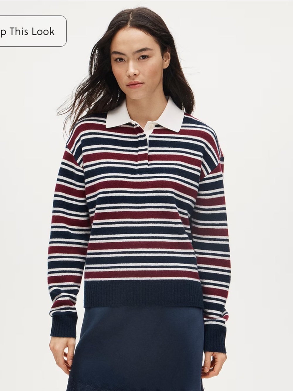 J. Crew Relaxed Sweater-Polo Striped Vintage Wool Sporty Collar Yarn Cozy M